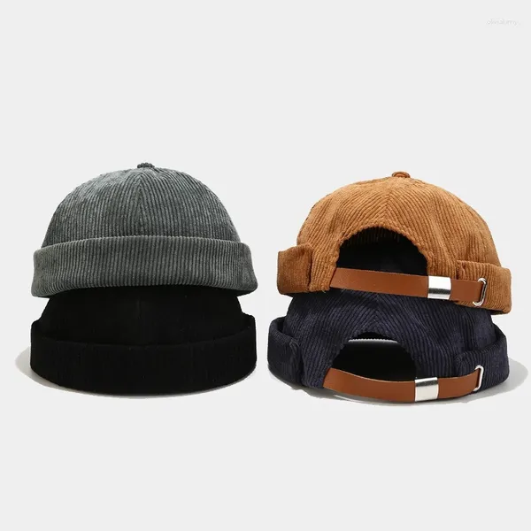 Berretti in velluto a coste tinta unita senza tesa Hip Hop da uomo berretto con teschio primavera autunno unisex versione coreana berretto Skullies berretti