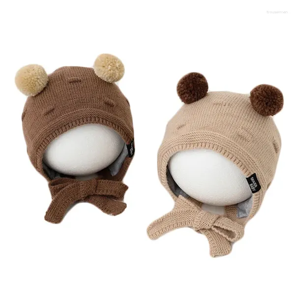 Berets chapéu de bebê quente boné de malha meninas meninos inverno moda pompom bola bonnet chapéus para crianças ao ar livre à prova de vento crianças beanie earcaps