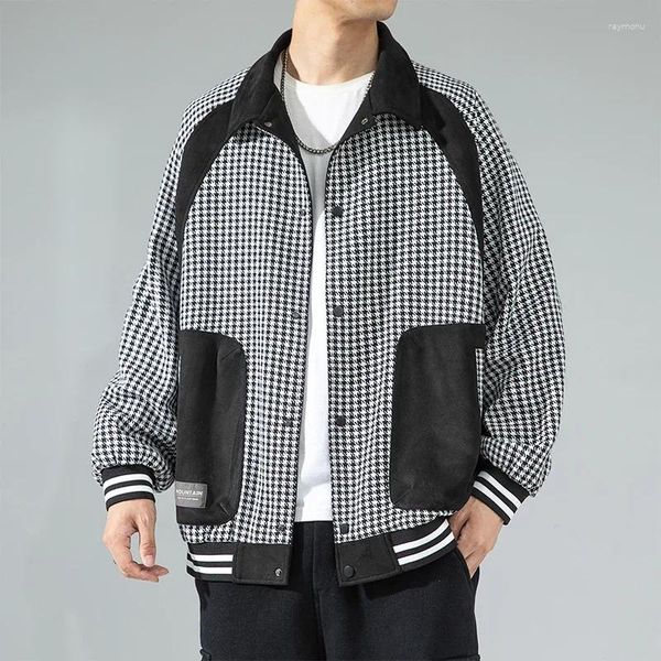 Giacche da uomo Giacca da baseball in velluto di pelle di cervo Gmiixder American Retro Nero Bianco Patchwork Plaid Parka Unisex Kpop Varsity