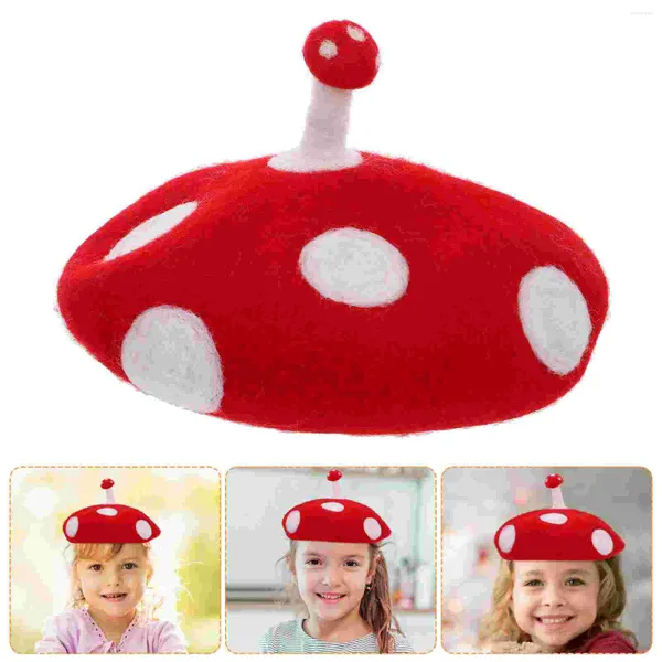 Berets lã feltro boina crianças vestido cogumelo decoração chapéu festa chapéus meninas traje acessório senhorita