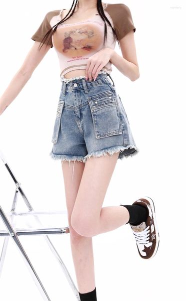Shorts femininos vintage lavado borlas denim verão estilo rua chique meninas sexy reta mini calças femininas