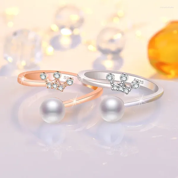 Hochzeit Ringe Einfache Temperament Zirkon Perle Krone Öffnung Einstellbar Für Frauen Dame Schmuck Zubehör Valentinstag Geschenke