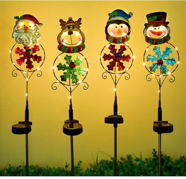 Luzes solares para caminho de Natal ao ar livre Luzes de estaca de jardim de Natal Luzes de metal ao ar livre iluminadas decorativas Papai Noel boneco de neve rena com estacas de jardim 2023