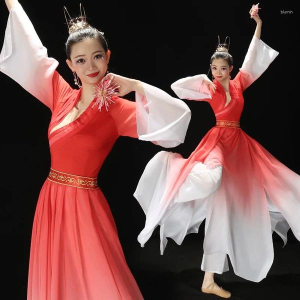 Conjuntos de roupas Traje de Dança Clássica Feminino Elegante Chinoiserie Estilo Guarda-chuva Fan Performance Yangge Solo