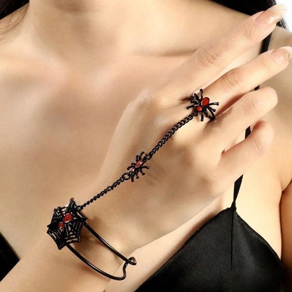 Pulseira de joias de Halloween para mulheres gótico punk engraçado strass aranha dedo