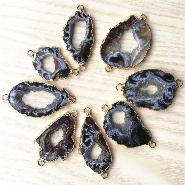 Agate nere naturali Fetta Pendenti Connettori Agate grezze irregolari Druzy Pendenti con pietre naturali per creazione di gioielli fai da te 5 pezzi G092270j