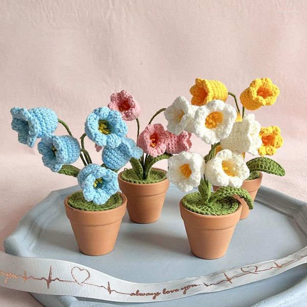 Dekoratif Çiçekler El Örme Valley Potted Yapay Tığ İşaretleri Bonsai Hediye Ofis Masası Odası Dekor Süsleme
