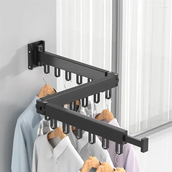 Hangers QWE123 Zusammenklappbarer Kleiderbügel, Wandmontage, Wäscheständer, einziehbar, Wäscheleine für Zuhause, Wäscheleine für Balkon, Schlafzimmer, dreifach faltbar