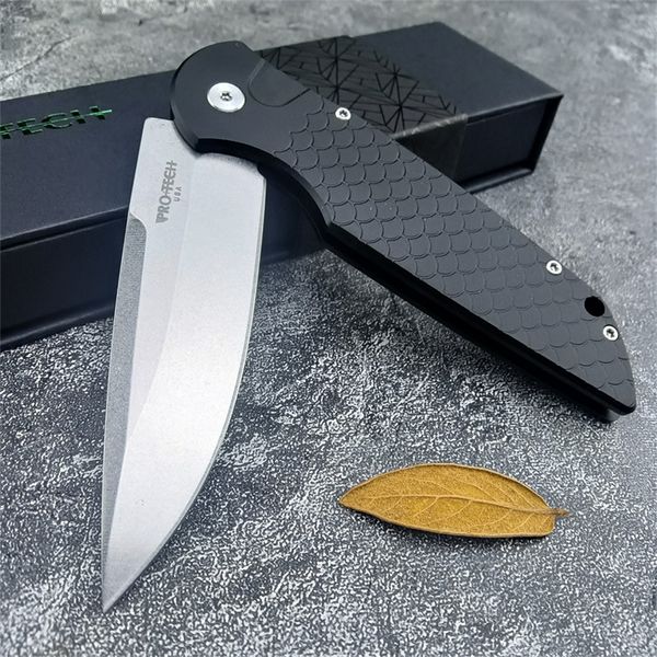 Newest ProTech Response TR-3 AUTO Tactical KNIFE Stonewashed Blade Fish SCALE Handle Automatic Knife Camping Hunting Survival Knives Tools 5101 920 3407 5201 2203