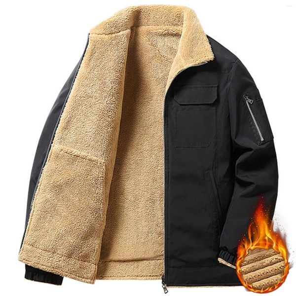 Giacche da uomo Cappotto invernale da uomo in pile di agnello Giacca con bavero Peluche ispessito Casual Top corto Streetwear Cappotti caldi da esterno