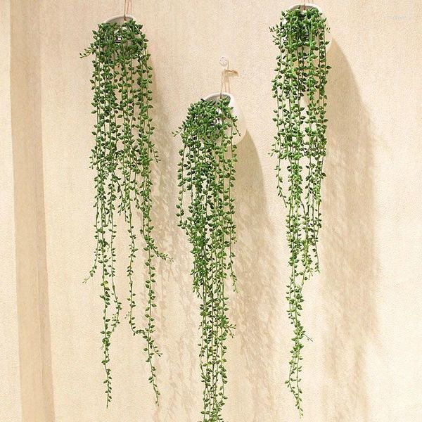 Dekorative Blumen, künstliche Pflanzen, Sukkulenten, hängend, 80 cm/31,5 Zoll, künstliche Perlenkette, künstliche Sukkulenten, für Zuhause, Büro, Innendekoration