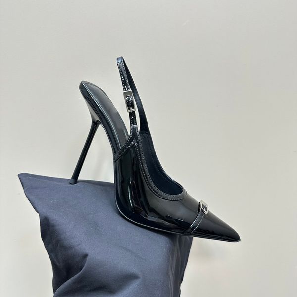 Yüksek kaliteli patent deri kare sığ kadın pompaları arka kayış slingback ince yüksek topuklu sivri uçlu seksi moda sandas pompaları 65/10cm