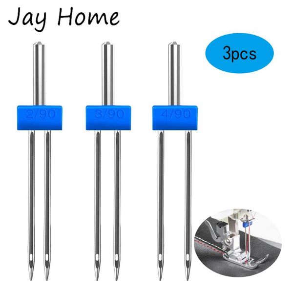 Ferramentas de noções de costura 3pcs pinos de agulha dupla dupla agulhas de alongamento para a máquina 3 tamanhos misturados 2/90 3/90 4/90 suprimentos