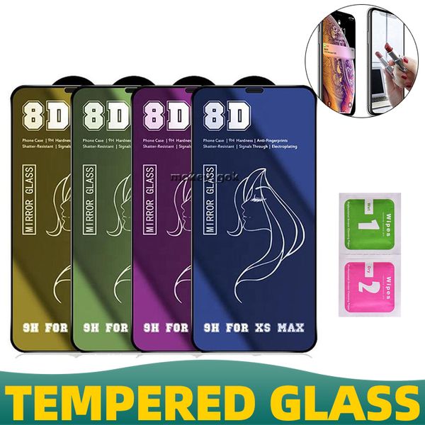 8D Mirror Beauty Temperado Vidro para iPhone 14Plus x XS XR 12 13 11 Protetor de tela Pro Max