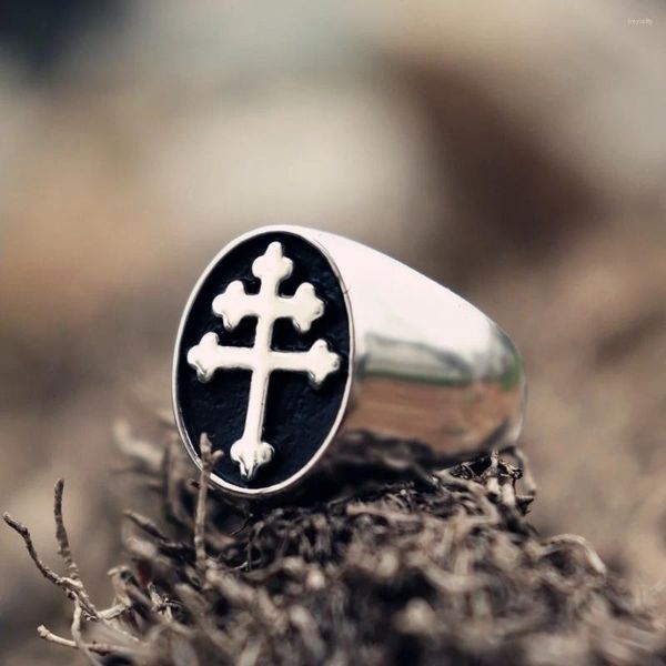 Cluster-Ringe Herren-Stahl-Lothringen-Kreuz-Ring, klassische Mode, Religion, Party-Schmuck