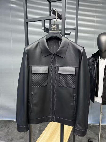 Jackets de couro de jaquetas masculinas Classic Luxury Braid Sheepskin Roupas masculino de colarinho de moto de moto casaco de inverno de outono