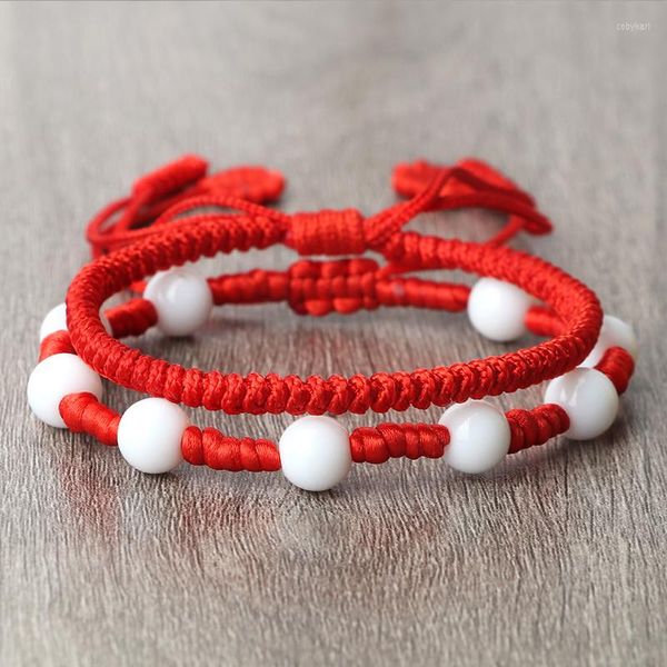 Bracciale di corda tessuta fatta a mano di modo del filo 8mm del distanziatore gioielli di perline di porcellana bianca per gli uomini / donne Braccialetti di seta coreana di yoga Braccialetti