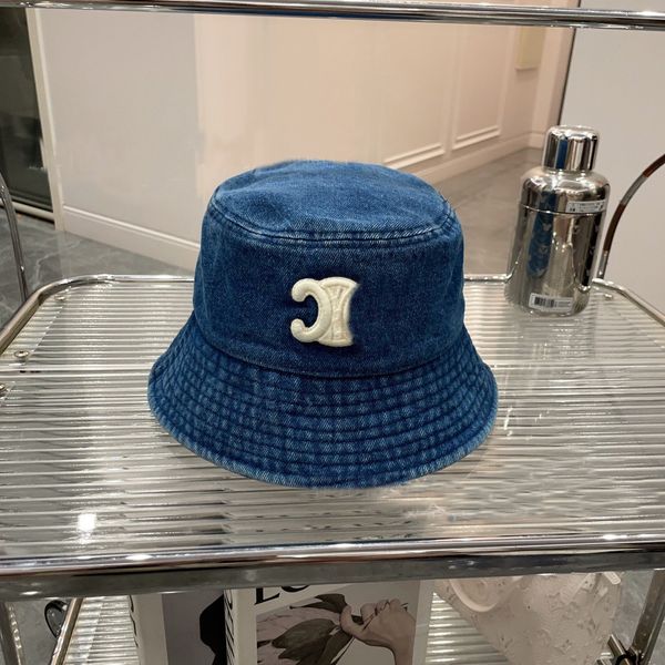 Chapéus de balde de designer de cowboy 100% algodão chapéu azul aba larga chapéus azuis bordados de malha liso tingidos chapéus masculinos e femininos com logotipo branco chapéu para quatro estações