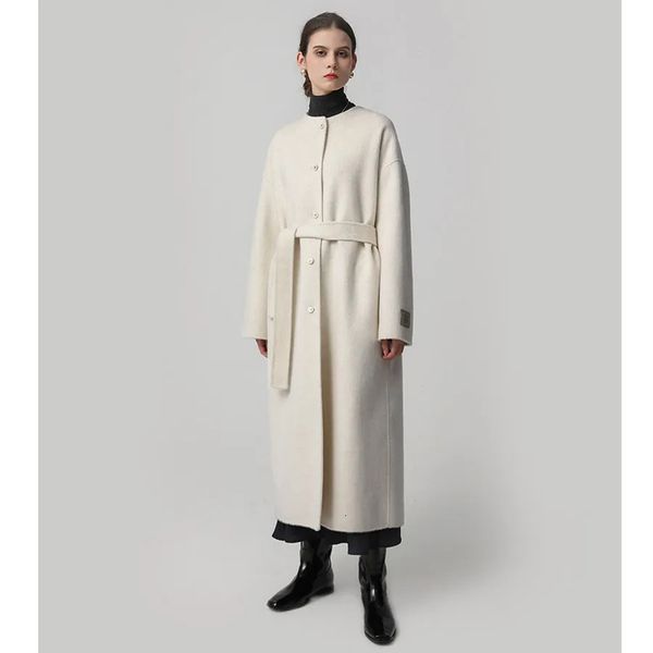 Misturas de lã feminina Naizaiga 100 australiano preto creme amarelo e lã coelho cabelo branco longo duplo lado cinto feminino casaco SM18 231101