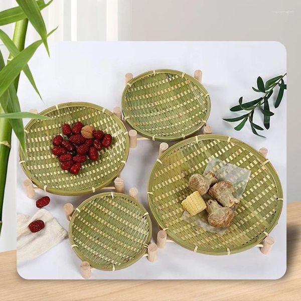 Тарелки Бытовые бамбуковые плетения Тарелка с сухофруктами Деревянная корзина Ручной работы Зеленый поднос Рамка Тканая