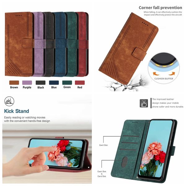 Kickstand deri cüzdan kılıfları iPhone 15 artı 14 13 Pro Max 12 11 Xr X XS 6 7 8 Moda Dikey Çizgiler Nakit Kimlik Kredi Kartı Tutucu Kapak Şok geçirmez Kitap Koruma Kayışı