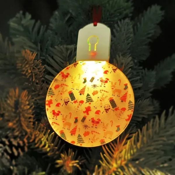 Ornamento de lâmpada de sublimação em branco acrílico com luz LED brilhante decoração de árvore de Natal da Ocean 1102