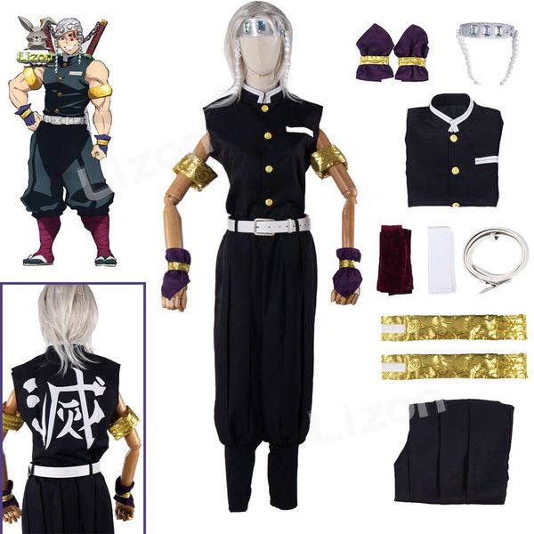 Demônio slayer kimetsu não yaiba uzui tengen cosplay traje adulto tira perucas brancas headwear adereços cristal bandana festa cosplay