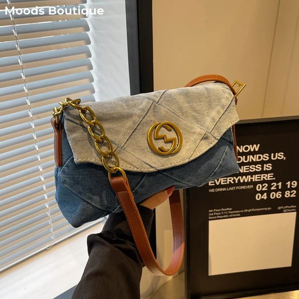 Abendtaschen Qualität Denim Stoff Schulter für Frauen Diamantmuster Große Kapazität Klappe Kette Umhängetasche 2023 Luxus Designer Handtaschen 231101