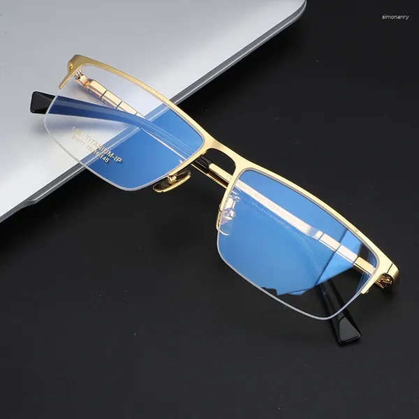 Rahmen 2023 Sonnenbrille Design Reines Titan Halbrandlose Brillengestell Männer Vintage Quadratische Brillen Myopie Optische Verschreibung Retro