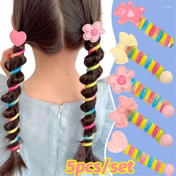 Haarschmuck 5 teile/satz Nette Rosa Telefon Draht Krawatten Mädchen Bogen Elastische Bänder Spirale Spule Gummi Stirnbänder Pferdeschwanz