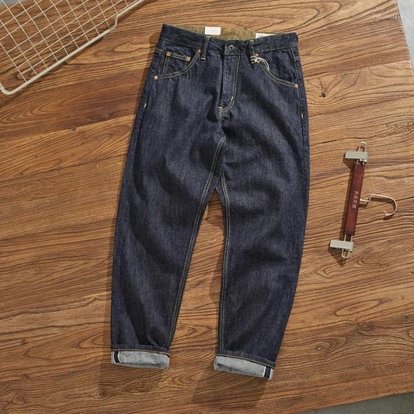 Jeans masculinos Selvedge Denim Roupos Original Color One Wash Retro Pants Casual Corretas Longo Bordado