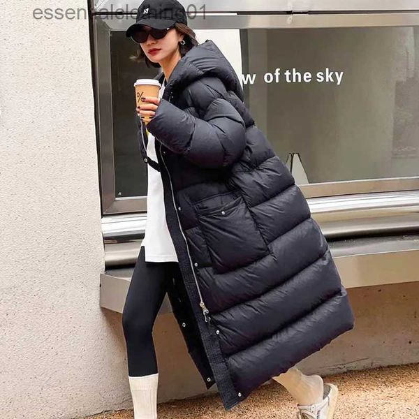 Mulheres Down Parkas Janveny Moda Espessura Puffer Casaco Mulheres Oversize Inverno Pato Branco Down Jacket Senhoras Puffy Quente Neve Parkas Fe Outwear L231102