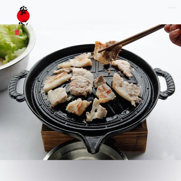 Werkzeuge Multifunktionale koreanische Ölpestpfanne im mongolischen Stil Eisen BBQ Kommerzieller Outdoor Praktischer Ofen Backblech Griddleplatte