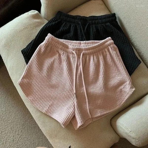 Kadın Şort Yaz Kadın Giyim Yüksek Elastik Dantel Yukarı Drawstring Geniş Bacak Teri Kısa 3xl Büyük Boy Kore Moda Sokak Giysesi