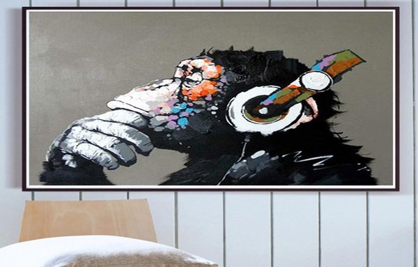 Arte de rua pintura a óleo bancosy macaco lona decorativa pop art amor graffiti imagem impressão abstrata arte da parede cartaz casa decor8615398