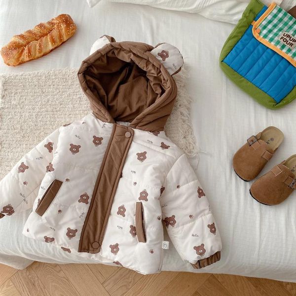 Giubbotti 8024 Cappotto con cappuccio per bambini Giacca imbottita in cotone 2023 Inverno Super Cute Baby Boy's Thick Warm Bear