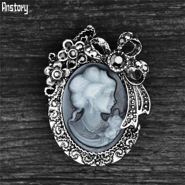 Broches vintage bowknot cameo antigo banhado a prata moda resina flor strass broche para mulher br29