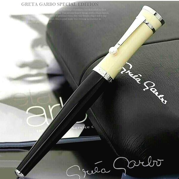 Deusa da coleção Greta Garbo Black Resin Ballpond Pen Pen Office Supplies With Pearl Hat