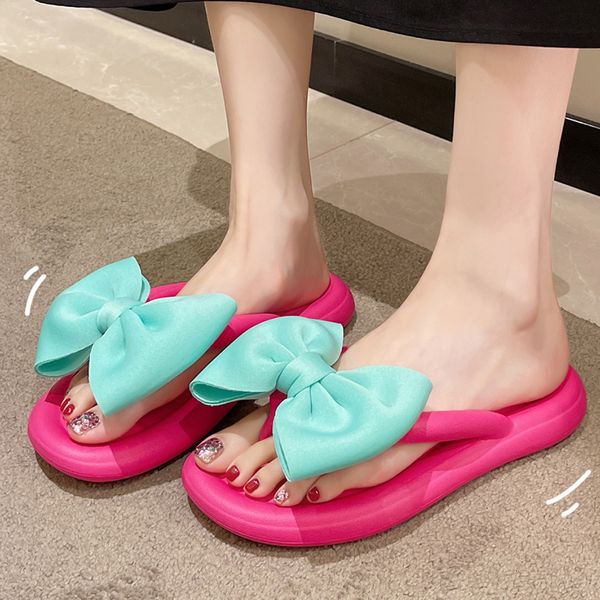 Bowtie Kore Slike Flip Flops Kadın Yumuşak Sole Bulut Terlik Ayakkabı Kadın Yaz Platformu Düz Topuklu Sandals Kadınlar Slayt EFA