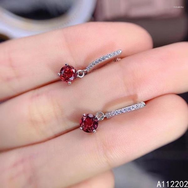 Brincos de bronzeamento berro de gravação natural da moda clipe de orelha de granada 925 Sterling Silver Inclaid Red Gempos