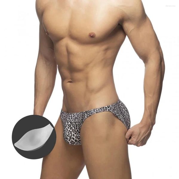 Calções masculinos sexy troncos de natação leopardo nadar briefs homem biquíni surf board maiô masculino banho praia wear