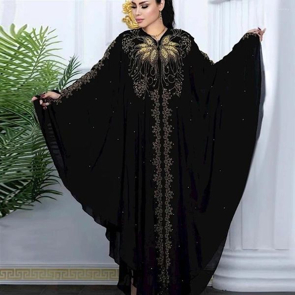 Roupas étnicas 2023 Vestidos de Moda Muçulmana Abaya para Mulheres Dubai Luxo Preto Chiffon Boubou Vestido Caftan Ocasiões de Festa de Casamento