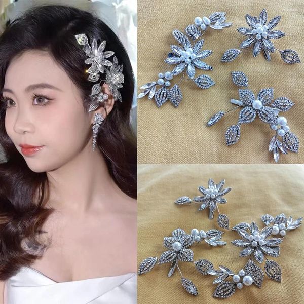 Fermagli per capelli Moda Fiore Foglia Strass Perla Spilla per le donne Sposa Accessori in cristallo Bling Gioielli da sposa