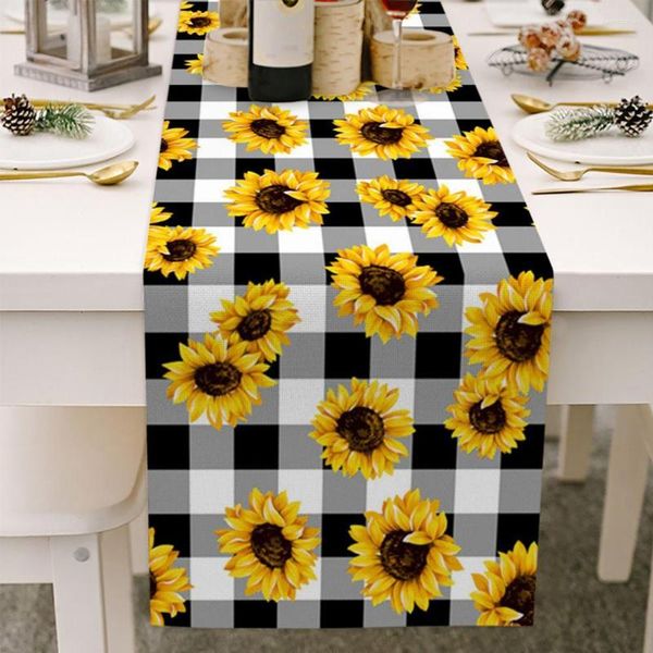 Tala de mesa Coleção rústica de colegas de colheita de girassol Runner 13x70inch Reverlap Dining para primavera no verão outono decoração