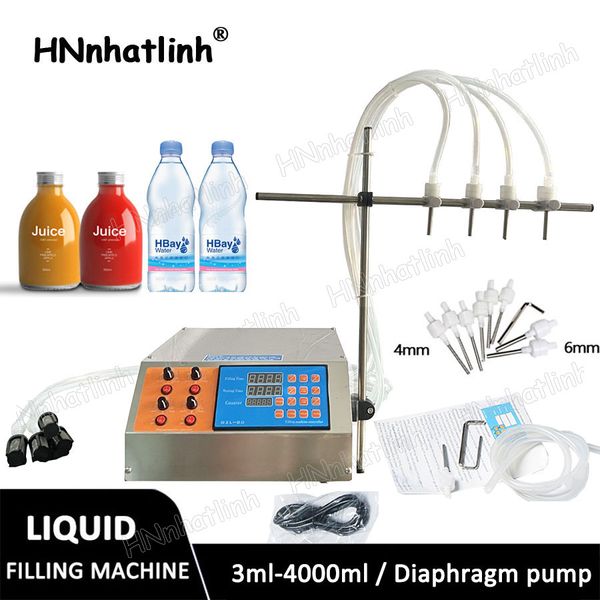 4 Máquinas de enchimento de cabeças Máquinas de preenchimento líquido suco de água Óleo essencial Máquina de enchimento de líquido de controle digital elétrico 3-4000ml