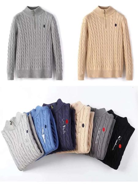 Erkek Tasarımcı Polo Sweater Fleece Ralphs Gömlek Kalın Yarım Fermuar Yüksek Boyun Sıcak Kazak İnce Örgü Örgü Lauren Jumpers Küçük At Marka Pamuk Sweatshirt YT15