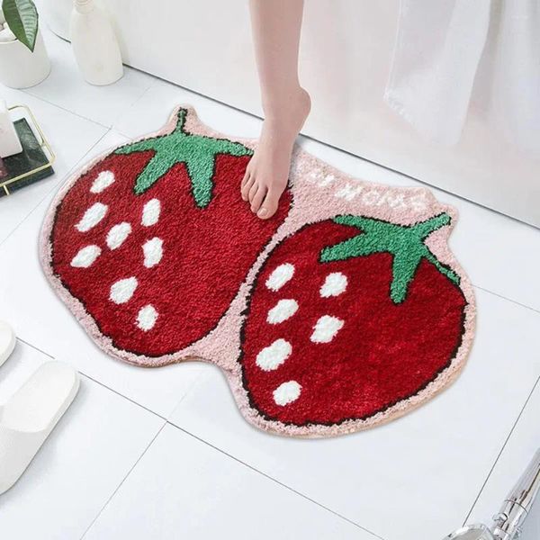 Tappetini da bagno Tappetino da bagno Simpatico tappeto antiscivolo assorbente d'acqua alla fragola per l'ingresso Divertente decorazione di frutta Piede morbido antiscivolo