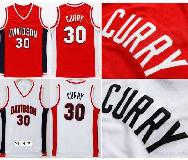 College Stephen Curry Trikots 30 Männer Basketball Davidson Wildcats Trikots Sportuniform Team Rot Weiß Auswärtsuniversität Atmungsaktiv Verkauf