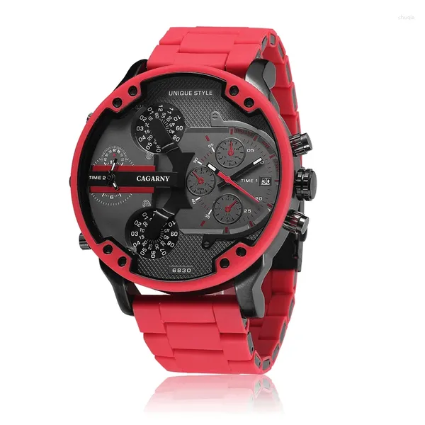 Armbanduhren Luxus Cagarny Quarzuhr für Männer Cool Big Case Rot Silikon Stahlband Sport Armbanduhr Mann Relogio Masculino D7370