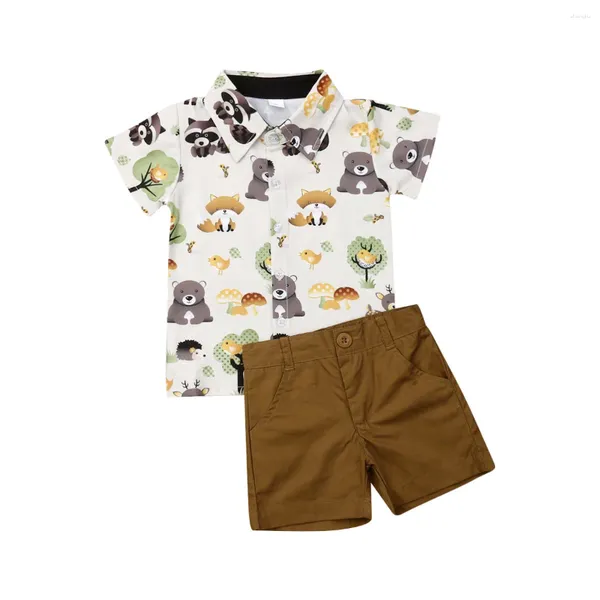 Kleidungssets für Kinder, Baby, Jungen, Sommerkleidung, 2-teilig, formeller Anzug, Tier, kurzärmelig, Tops, Hemd, Shorts, entzückendes Outfit-Set für 1–4 Jahre